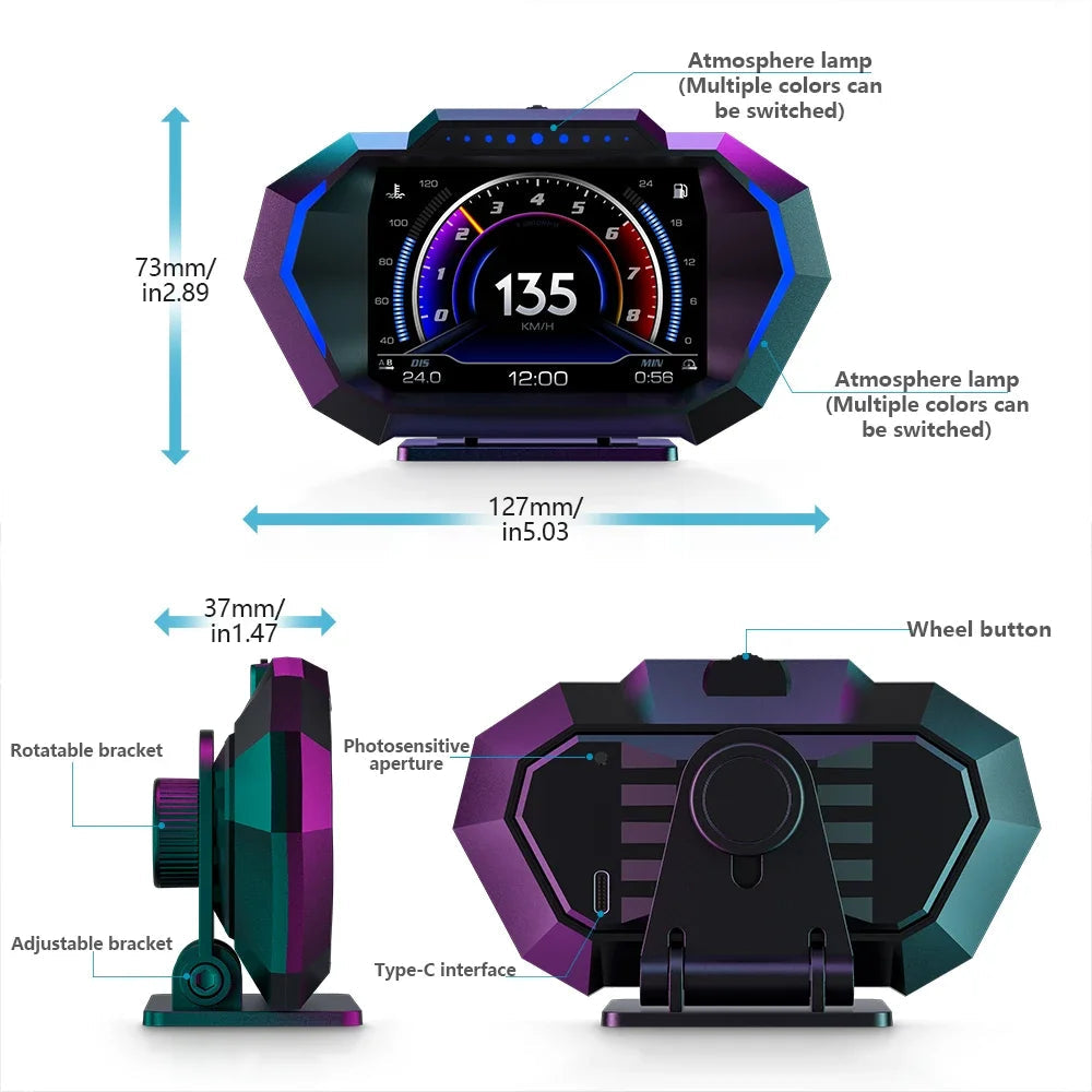 NEW Multi-function Full LCD Instrument OBD+GPS Dual System Car OBD2 GPS HUD Head Up Smart Digital Speedometer with Tester Alarm sayaragear