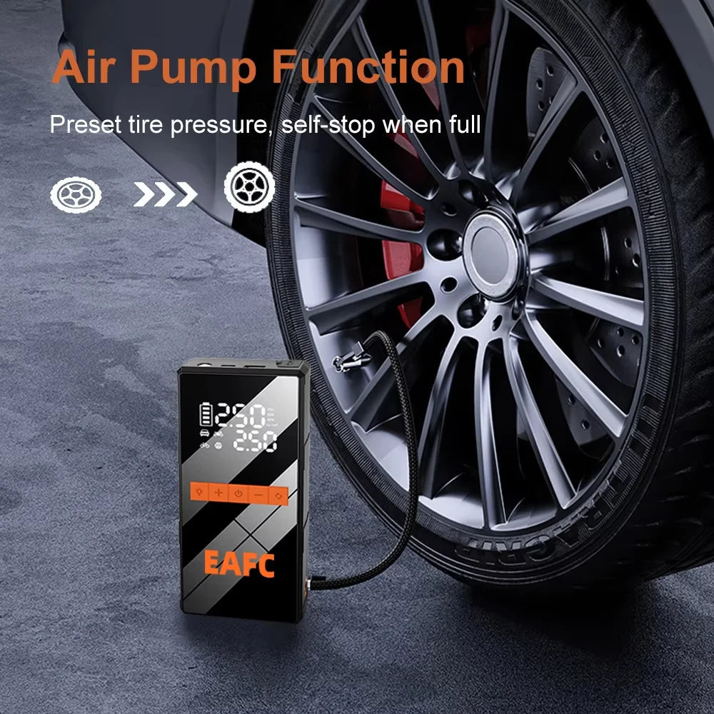 12V Car Jump Starter 4 In 1 Car Wireless Tire Inflator Pump Air Compressor Power Bank Potable Battery Starting Fast Charging sayaragear