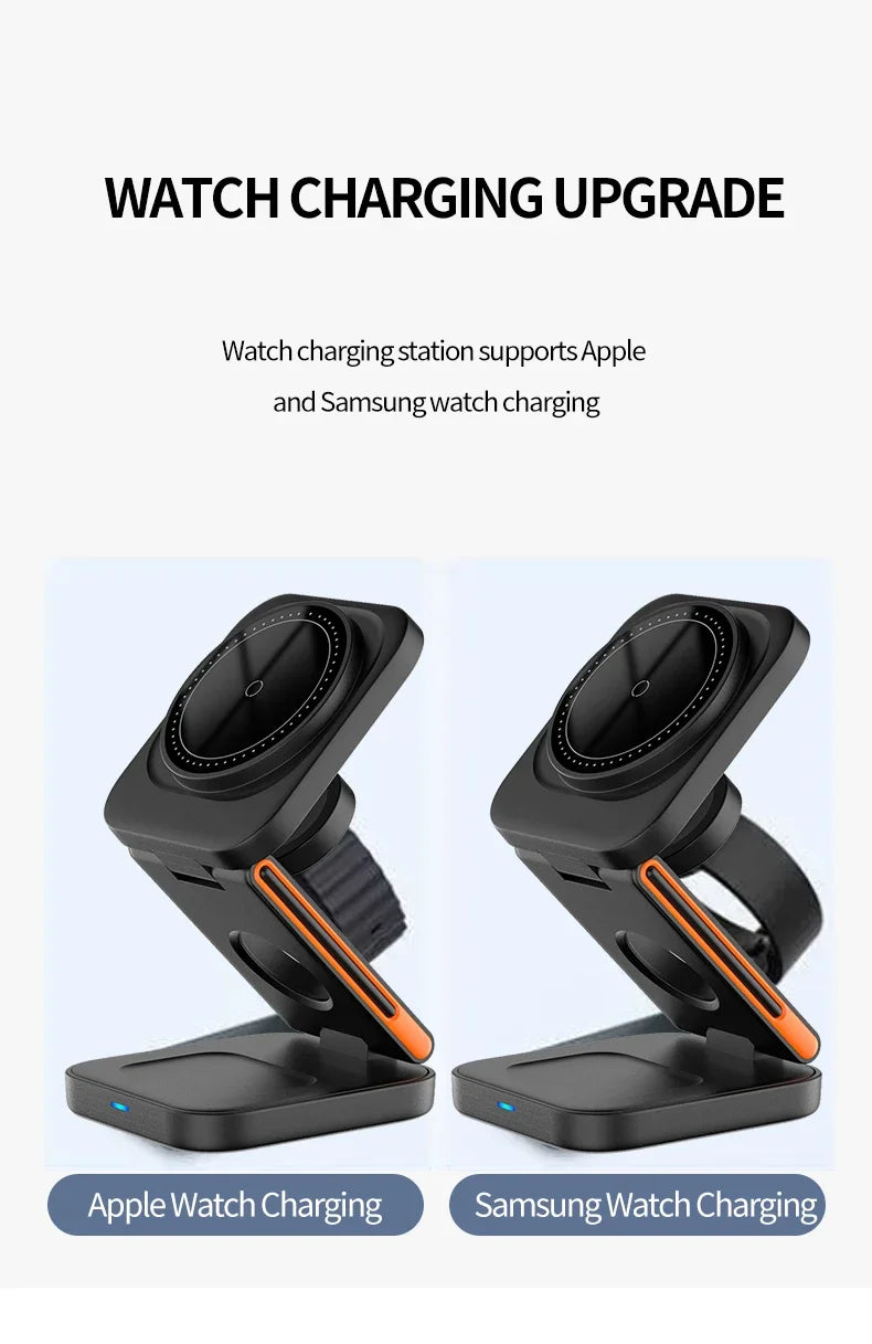 3 in 1 Foldable Charging Station Fast Magnetic Wireless Charger Stand for iPhone 17 16 15 14 13 12 Apple Watch 8 7 6 Airpods Pro sayaragear