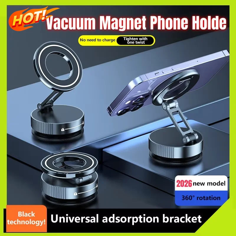 New Super Strong Magnetic Phone Holder Foldable Design 360° Adjustable Vacuum Car Mount For Car Desk Bathroom Holder 2026 sayaragear