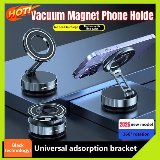 New Super Strong Magnetic Phone Holder Foldable Design 360° Adjustable Vacuum Car Mount For Car Desk Bathroom Holder 2026 sayaragear
