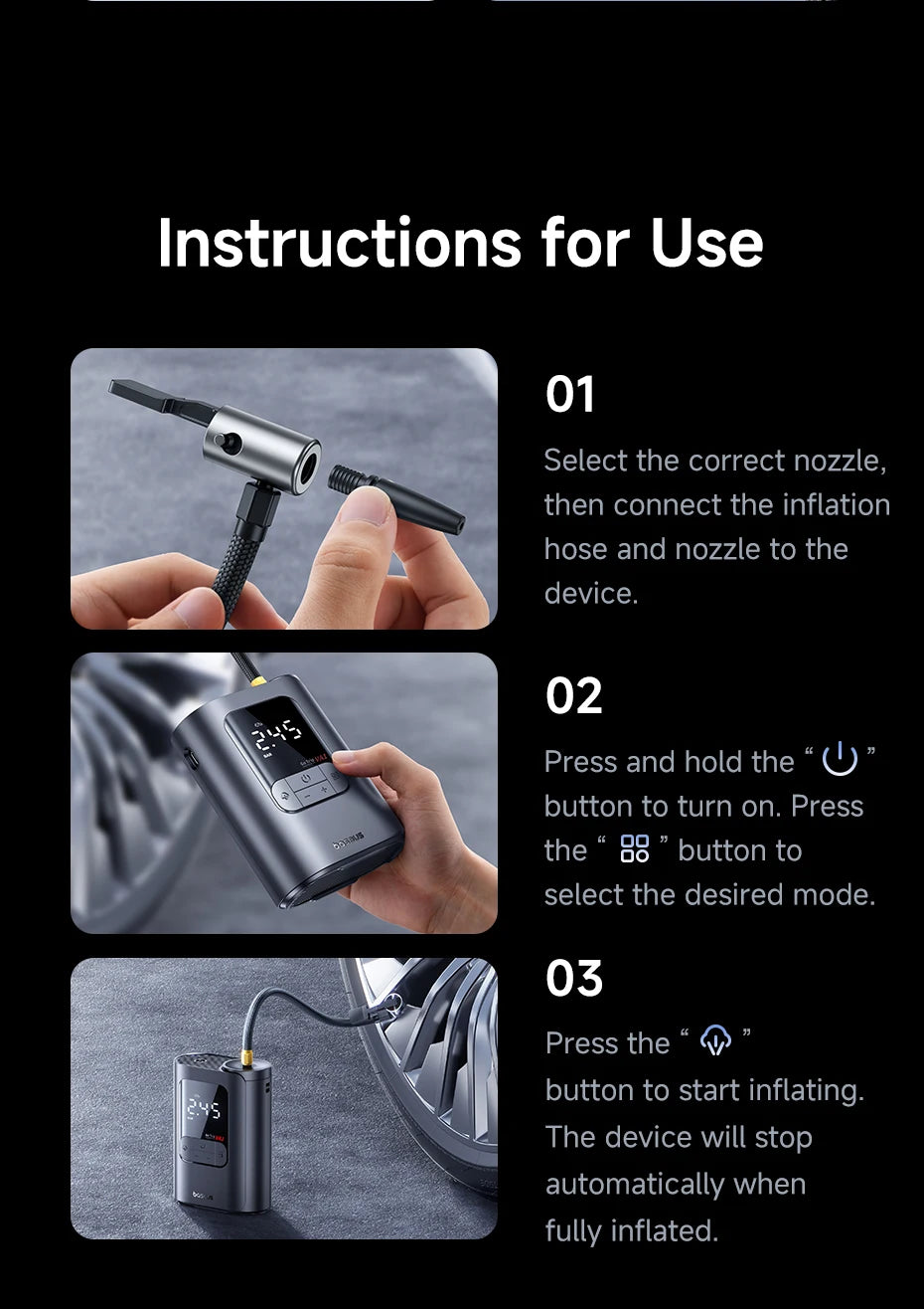 Baseus Wireless Car Air Pump Portable Air Compressor for Car Motorcycles Bicycle Electric Tire Inflator with LCD Digital Display sayaragear