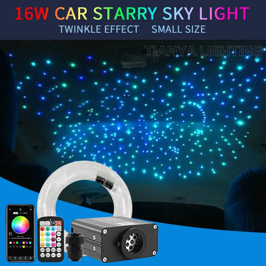 16W Twinkle Starry Sky Car Star Ceiling  Light  Fiber Optic Light Led  Star Roof Starlight Headliner Kit Car Home Decor sayaragear