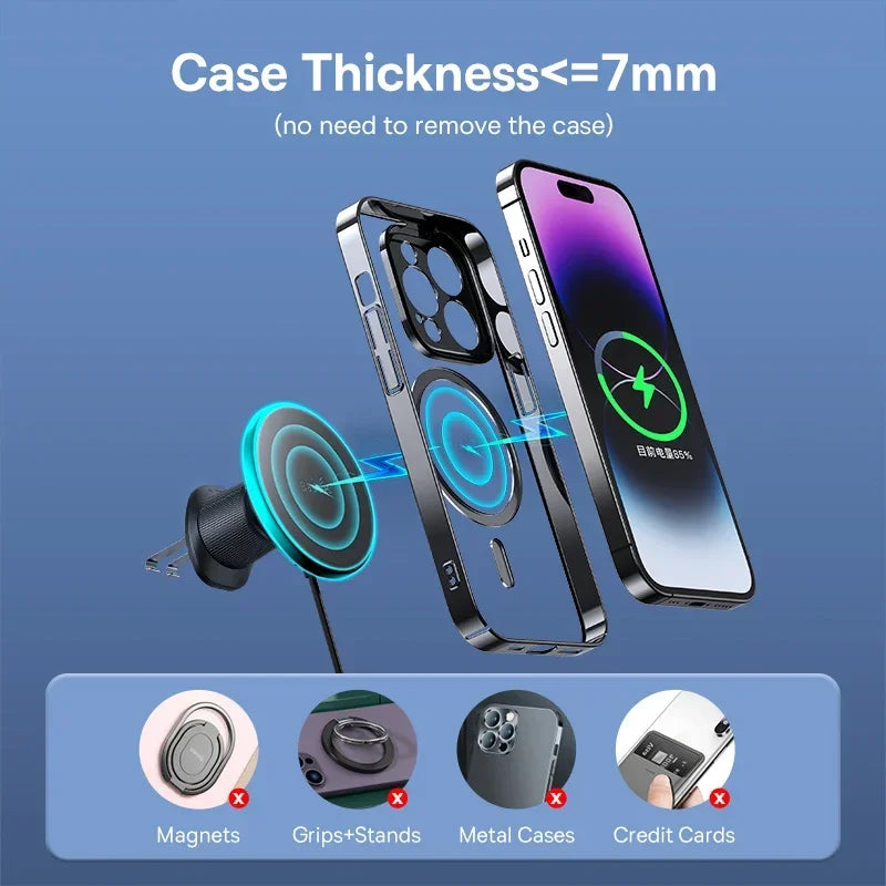 Baseus Magnetic Wireless Charger Car Phone Holder 15W Fast Charging Wireless Car Charger Holder For iPhone 16 15 14 13 Car Mount sayaragear
