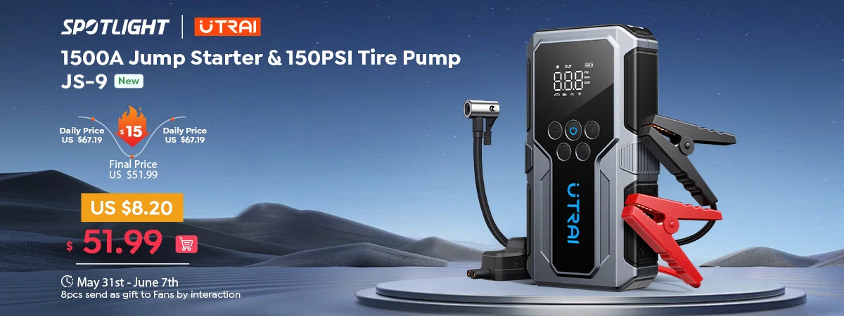 UTRAI 4 In 1 2000A Jump Starter Power Bank 16000mAh 150PSI Air Compressor Tire Pump Portable Charger Car Booster Starting Device sayaragear