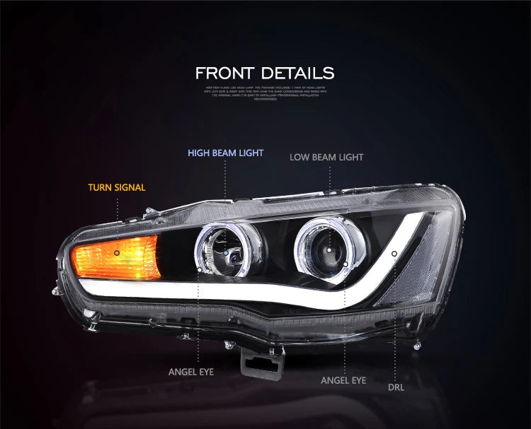 VLAND LED Headlights For 2010-UP Mitsubishi Lancer EVO X Full Black Sequential A Set sayaragear