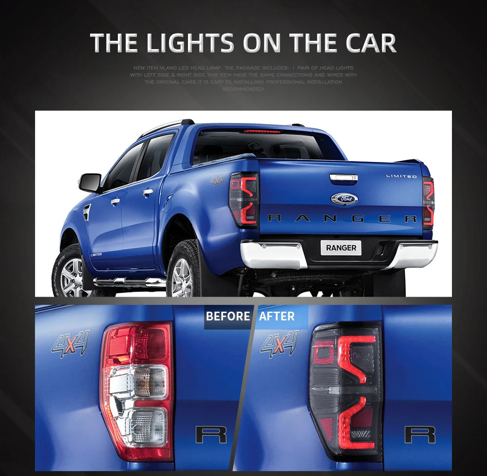 VLAND Taillight Assembly FIT FOR FORD RANGER 2012-2018 LED TAIL LAMP TAIL LAMP LED Running Light  LED Brake Light sayaragear