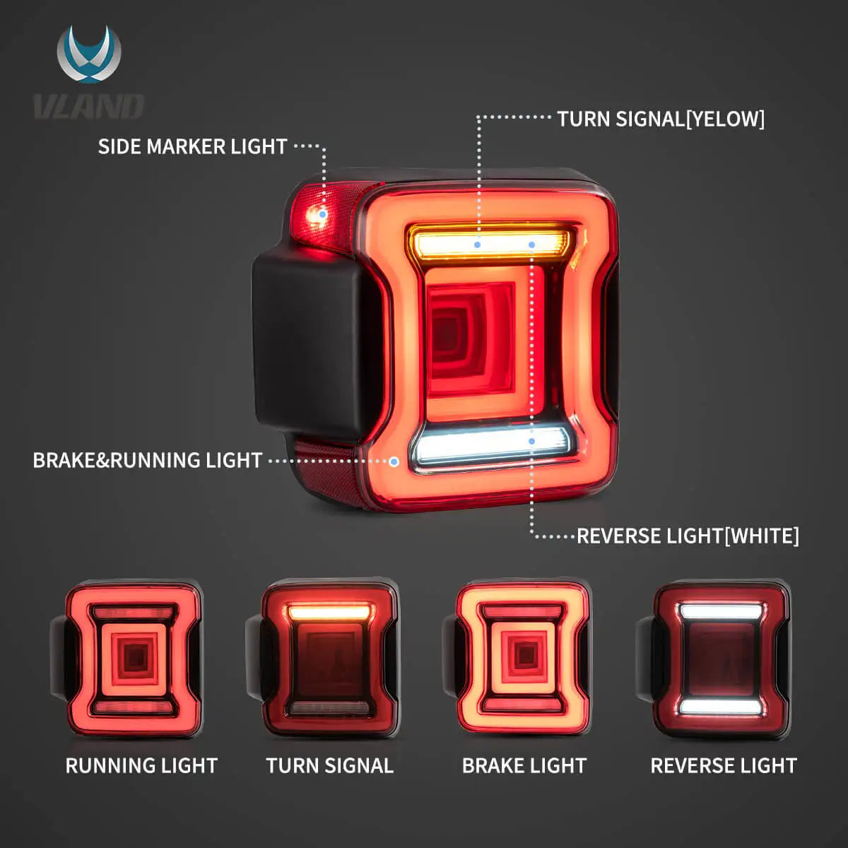 Vland 18-22 Wrangler 4th Gen (JL) & 19-22 Jeep Gladiator (JT) LED Tail Lights With Sequential Turn Signal sayaragear