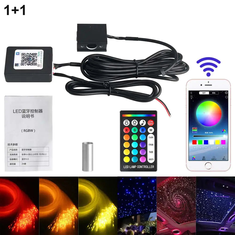 RGBW 1/2/4/6/8 split machine 2400x household car roof starry sky light kit roof fiber optic ceiling sayaragear