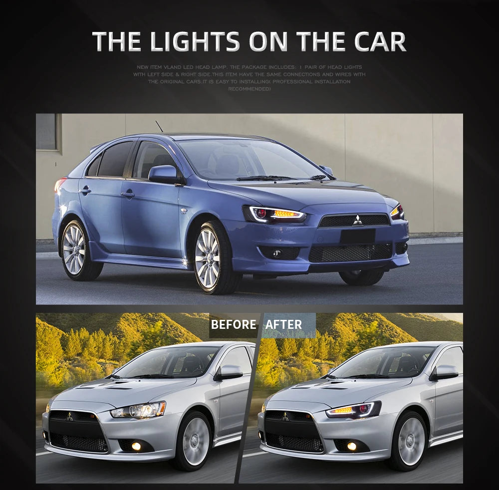 VLAND headlight Assembly FOR MITSUBISHI LANCER 2008-2017 LED HEADLIGHTS LED Running Light sayaragear