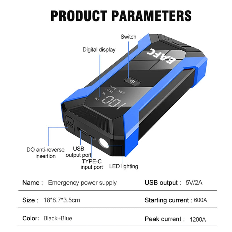 Power Bank 2000A/600A 12V Car Battery Jump Starter Portable Charger Petrol Diesel Auto Starting Device Booster Emergency Starter sayaragear