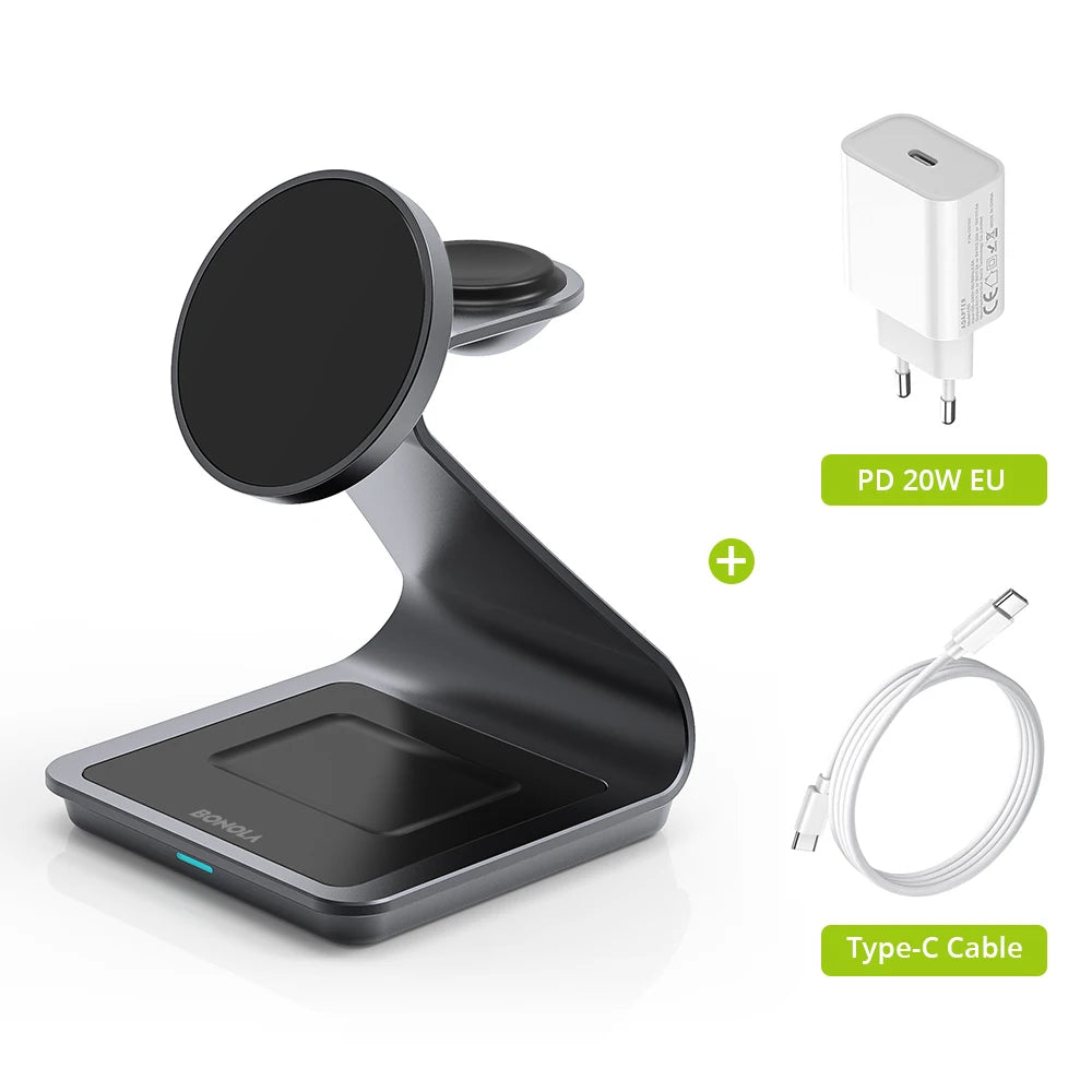 Bonola Magnetic 3 in 1 Wireless Charger for iPhone 17/16/15/13/14/12 30W Wireless Charging Station for Apple Watch/AirPods Pro sayaragear
