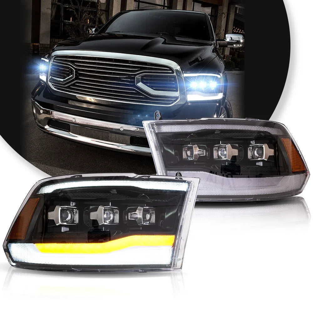 Vland 09-18 Dodge Ram 4th Gen 1500 2500 3500 LED Matrix Projector HeadLights Black Complete Assembly sayaragear