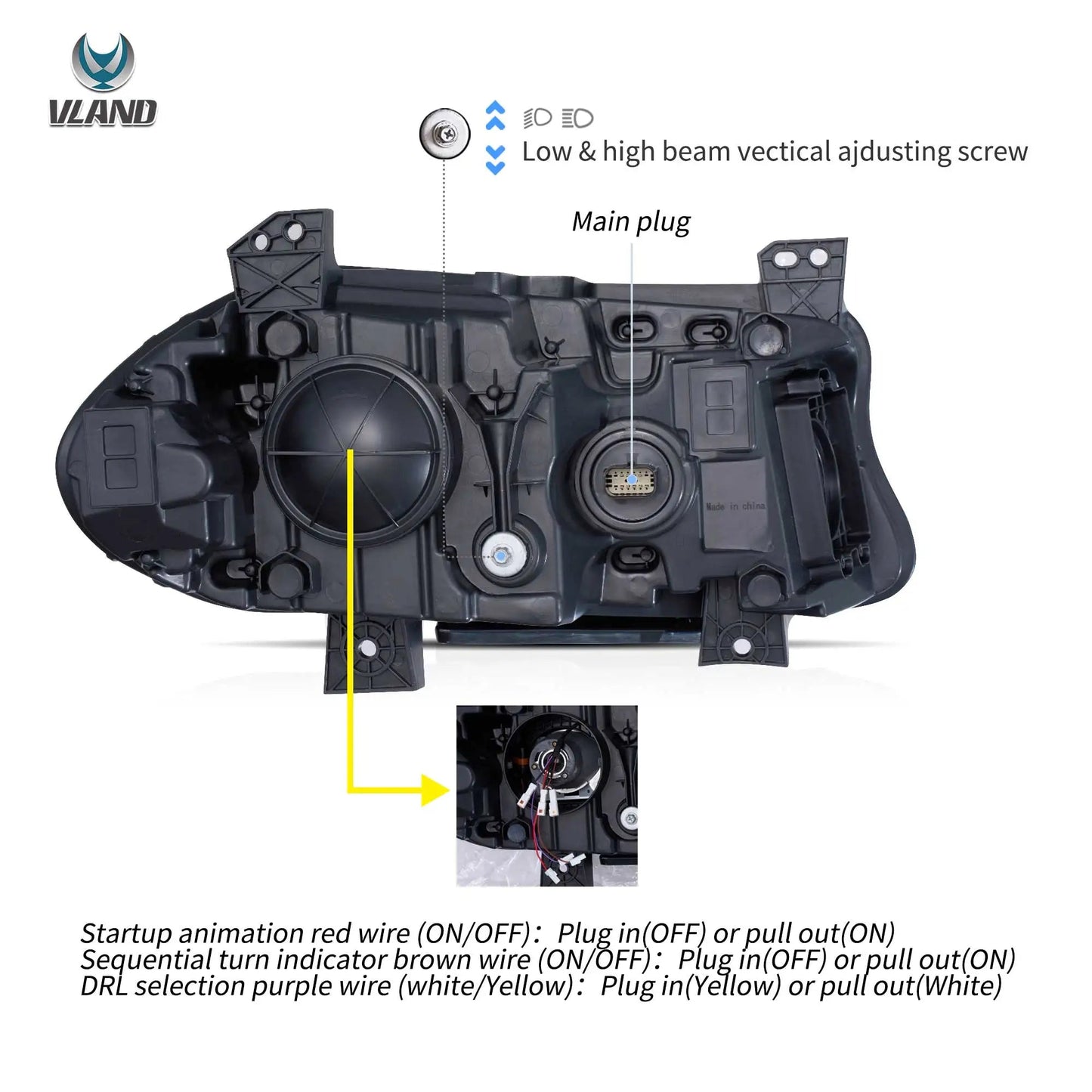 VLAND Bi-LED Projector Headlights Black For 2015-2023 Dodge Charger LED DRL Sequential Turn Signal Front Lamp Assembly sayaragear