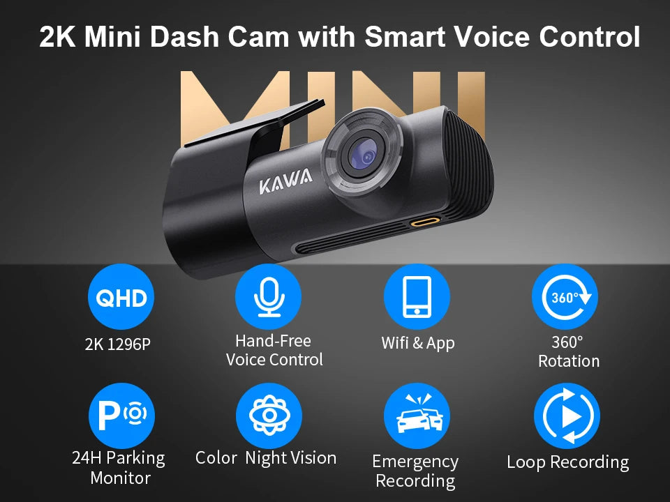 2K Dash Camera For Car DVR Dash Cam In The Car KAWA D5 Video Recorder Emergency Voice Control WiFi APP Monitor WDR Dashcam sayaragear