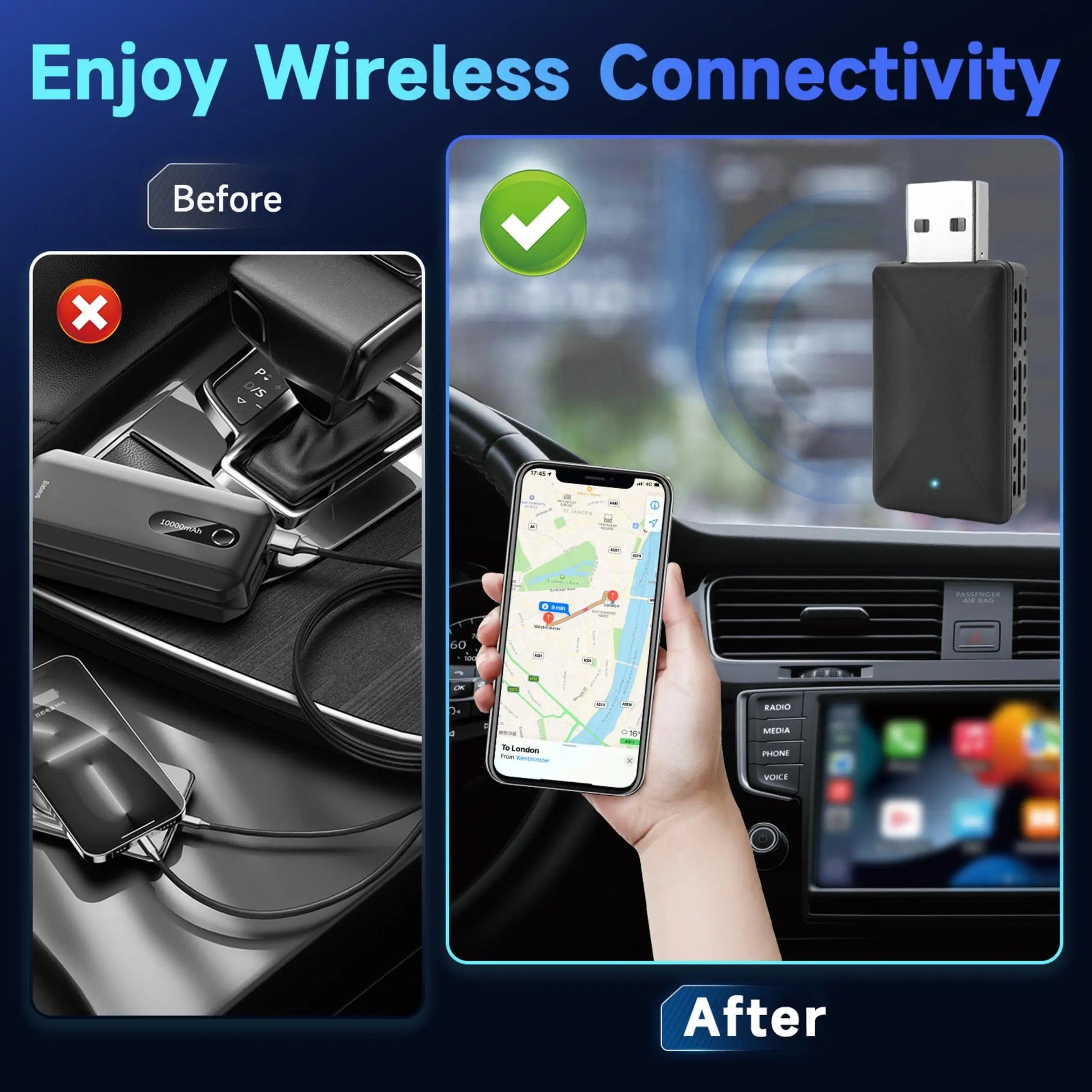 Mini Wireless Carplay Adapter for iPhone, 2025 2 in 1 Stable Universal Wireless carplay Adapter, Convert Wired to Wireless sayaragear