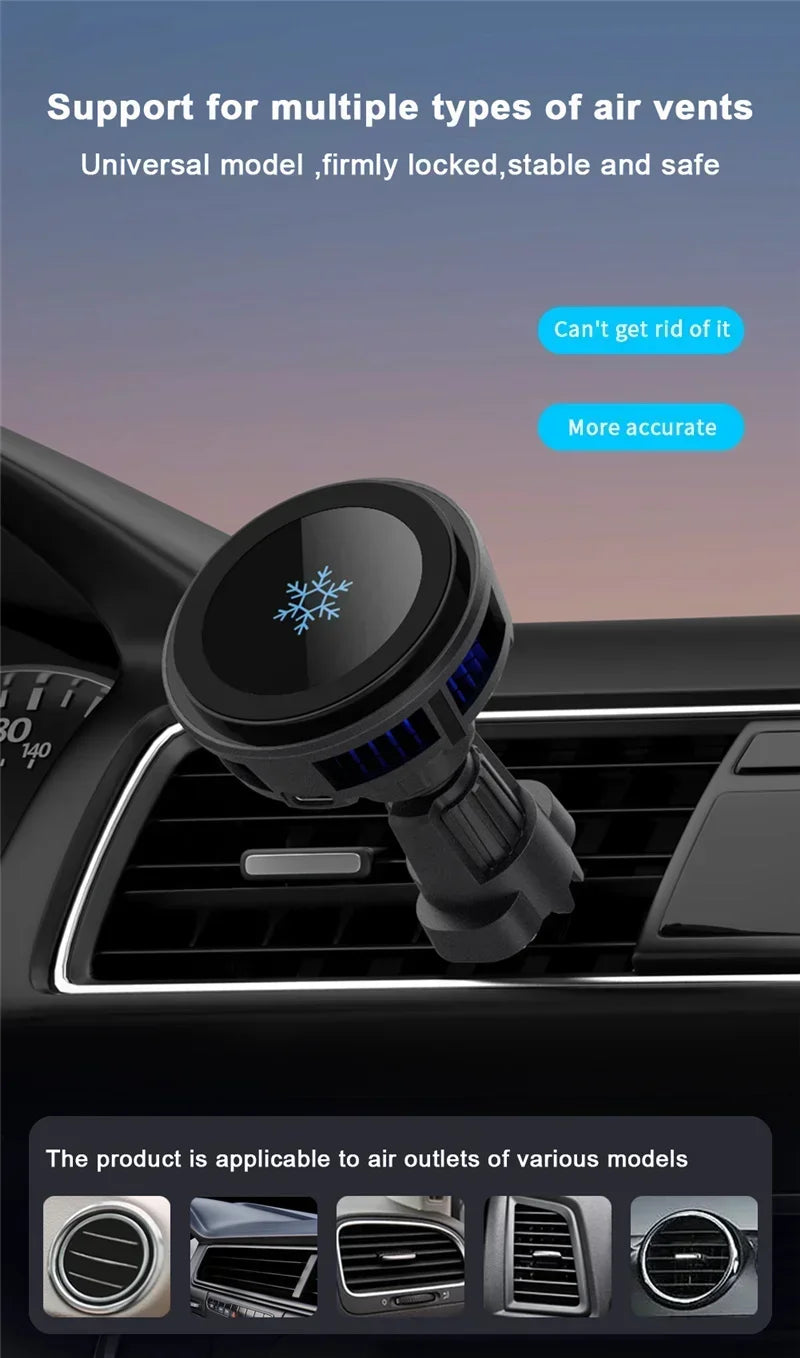 ice Cooling Magnetic Wireless Car Charger Stand for iPhone 16 15 14 13 12 Pro Max MacSafe Car Phone Holder Fast Charging Station sayaragear