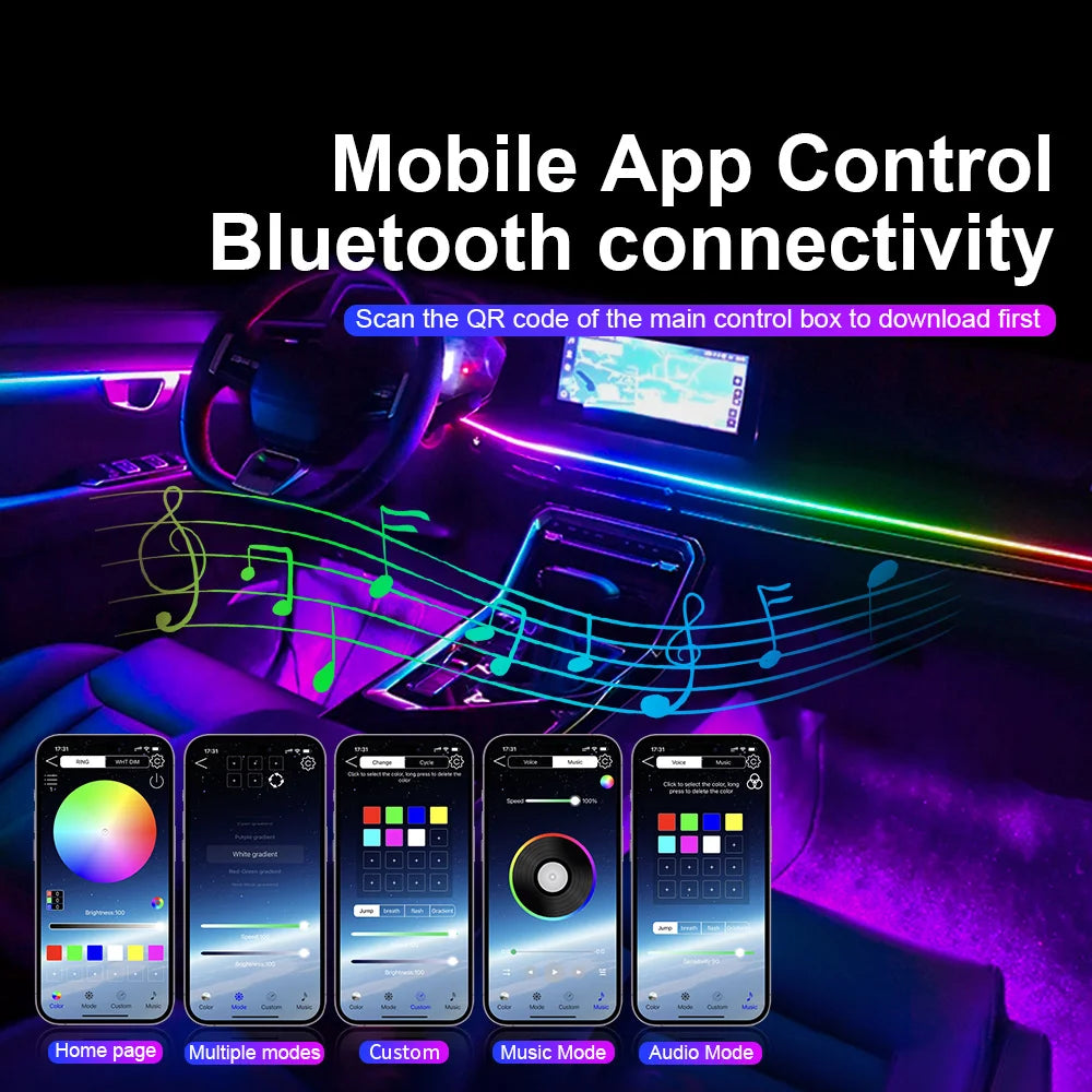 14/18 in 1 Led Acrylic Car Ambient Light RGB 64 213 Color Symphony Acrylic APP Streamer Atmosphere Lamp Kit One Zone Dual Zone sayaragear