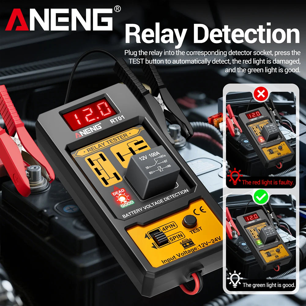 ANENG 11-25V Relay Detector RT01 Digital Universal 4/5 Pins Car Battery Vehicle Detection Digital Display Voltage Battery Tester sayaragear
