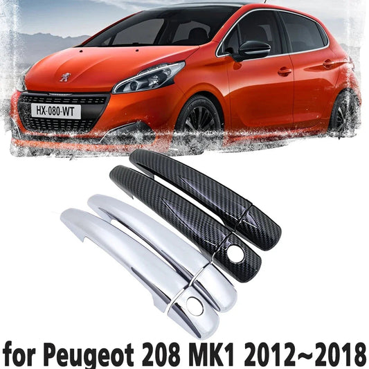 Black Carbon Fiber handle Or Chrome Side Door Cover Trim Set  for Peugeot 208 MK1 2012~2018 Car Accessories 2013 2014 2015 2016 sayaragear