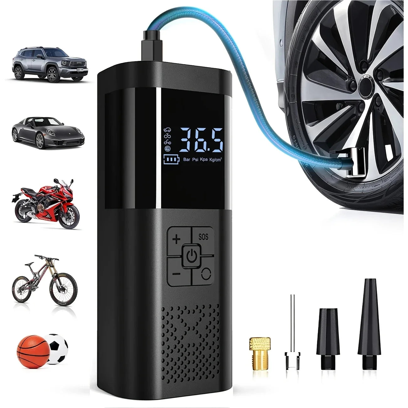Portable Car Air Compressor 3X Faster 150PSI Cordless Tire Inflator Pump with Digital Gauge for Car Motorcycle Bike Air Pump sayaragear