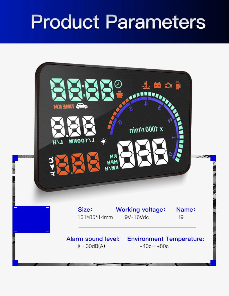 KWHUD HUD Head Up Display Car OBD2 Digital Speedometer RPM Tacho Volt Water Temp Meter Windshield Speed Projector Car Electronic sayaragear