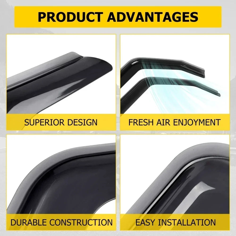4Pcs Side Window Deflectors Outside Sun Visor Rain Guards Weather Shield Window Shelters For Jeep Wrangler JL 2018-2023 sayaragear