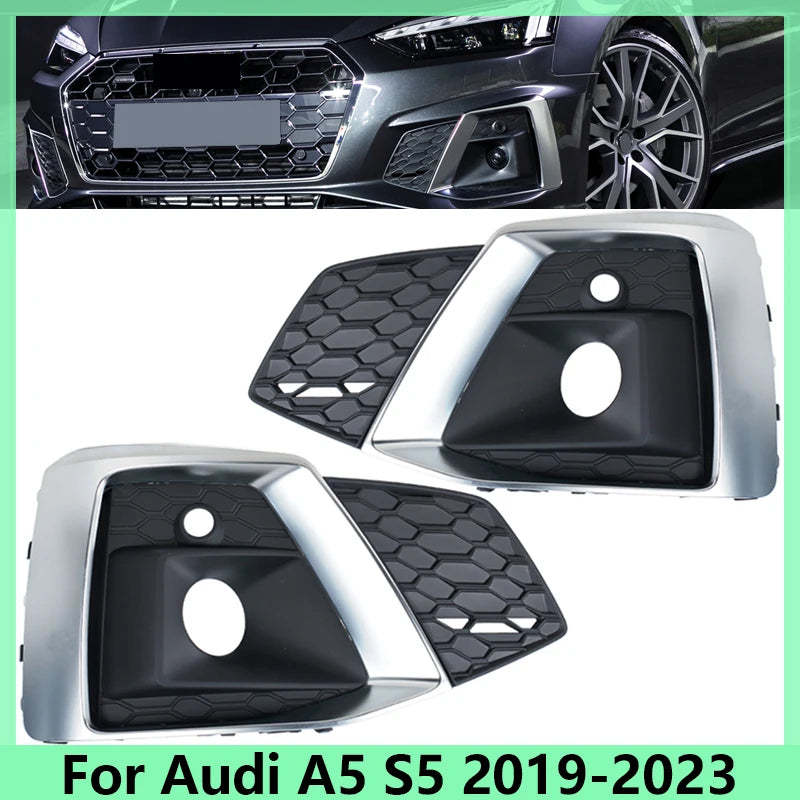 For Audi A5 B9 Sportback Coupe Cabriole S5 2019 2020 2021-2023 Honeycomb Mesh Fog Light Grille Cover 8W6807681T3Q7 8W6807682T3Q7 - sayaragear