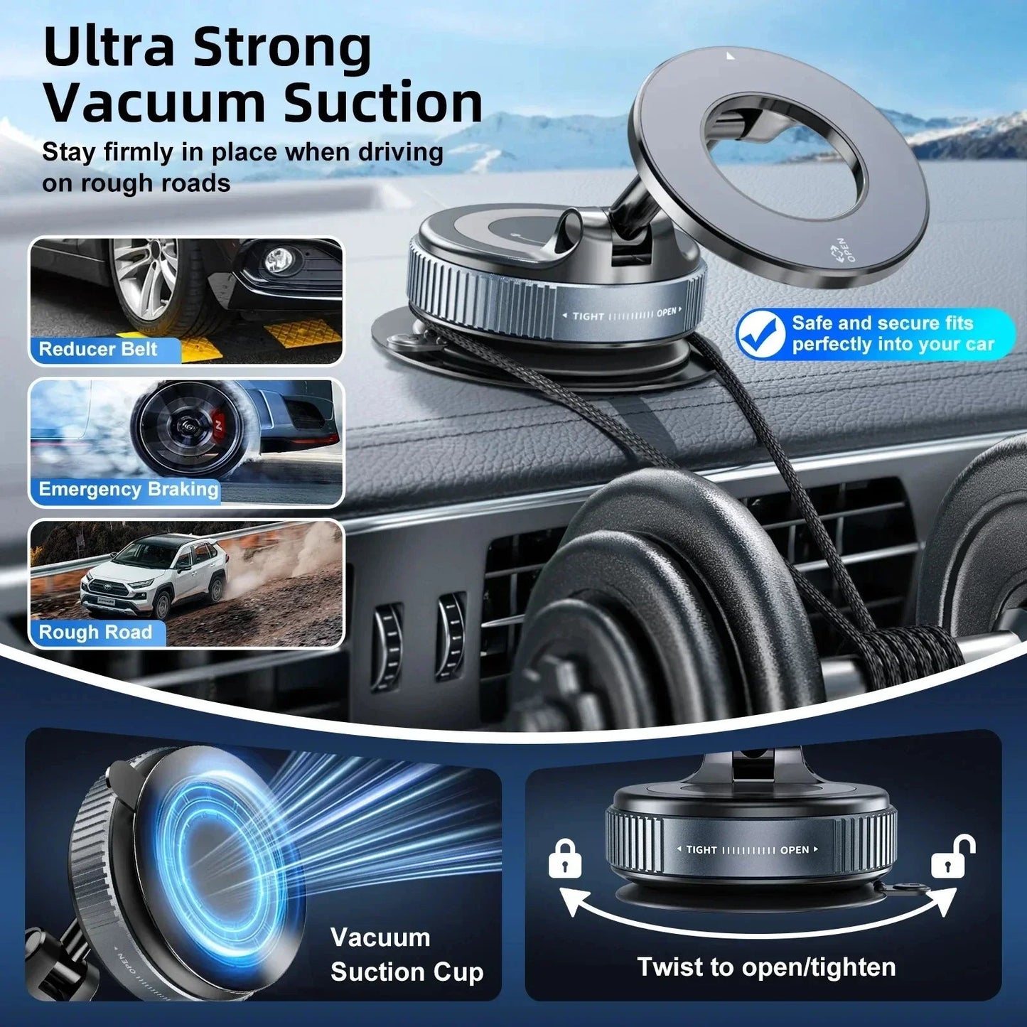 Strong Magnetic Phone Holder Foldable Design 360° Adjustable Vacuum Car Mount For Cell Phone For iphone Live Streaming sayaragear