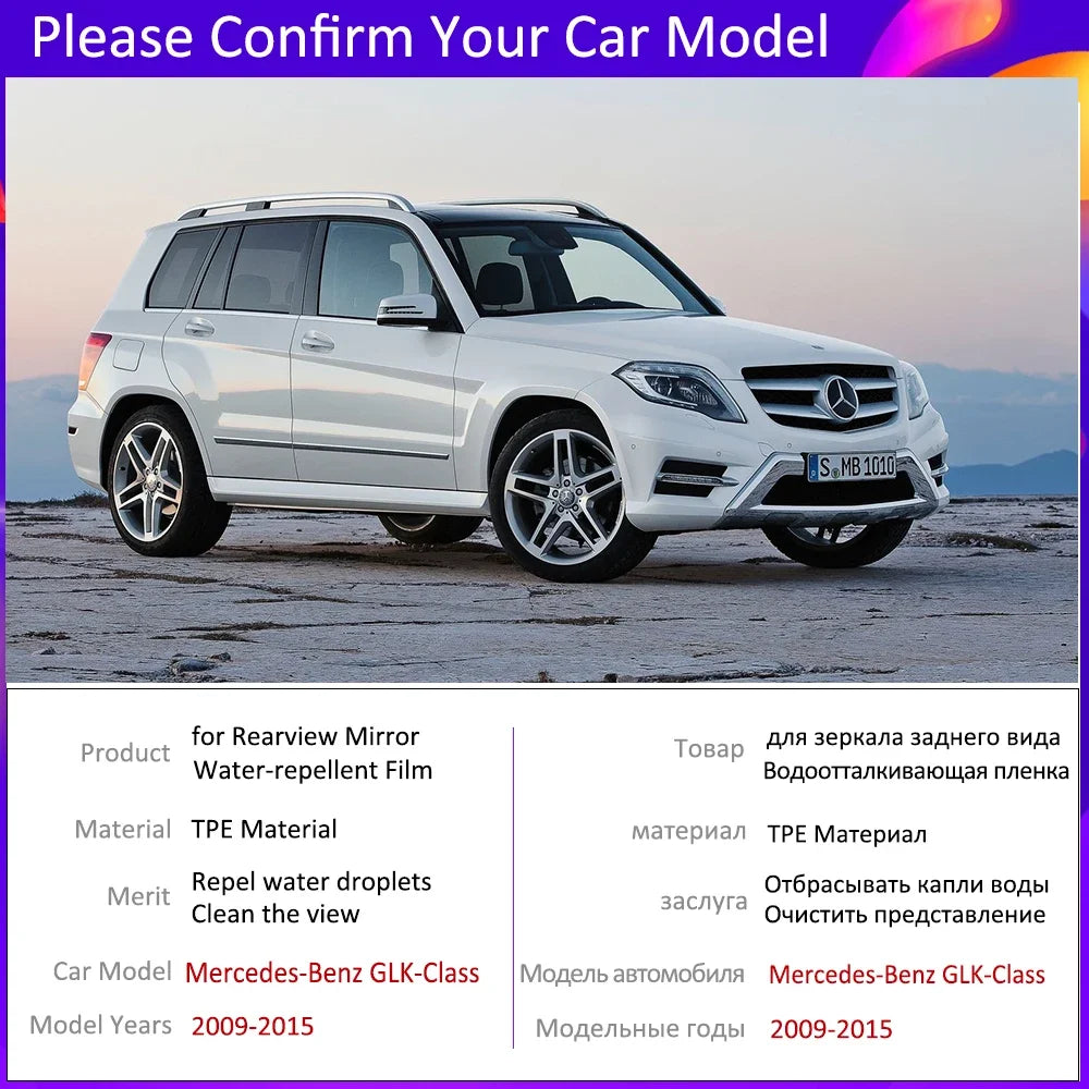 Car Rearview Mirror Film for Mercedes-Benz GLK-Class X204 2009-2015 2010 2011 2012 2013 Anti Fog Rainproof Sticker Accessories sayaragear