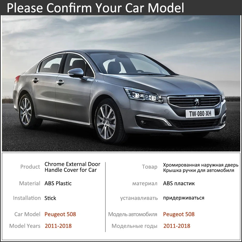 Chrome Car Door Handle Cover for Peugeot 508 SW RXH 2011~2018 Car Trim Set Exterior Accessories 2012 2013 2014 2015 2016 2017 sayaragear