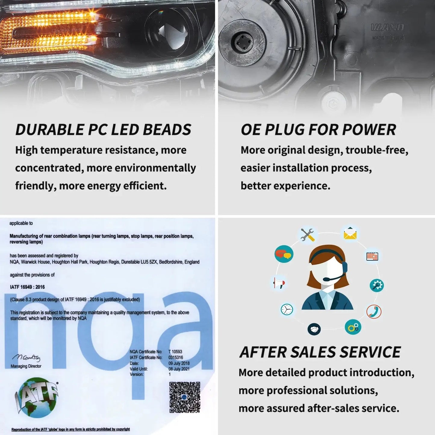 Vland 2014-2022 Grand Cherokee (WK2) LED Headlights With Startup Animation/ Blue DRL sayaragear