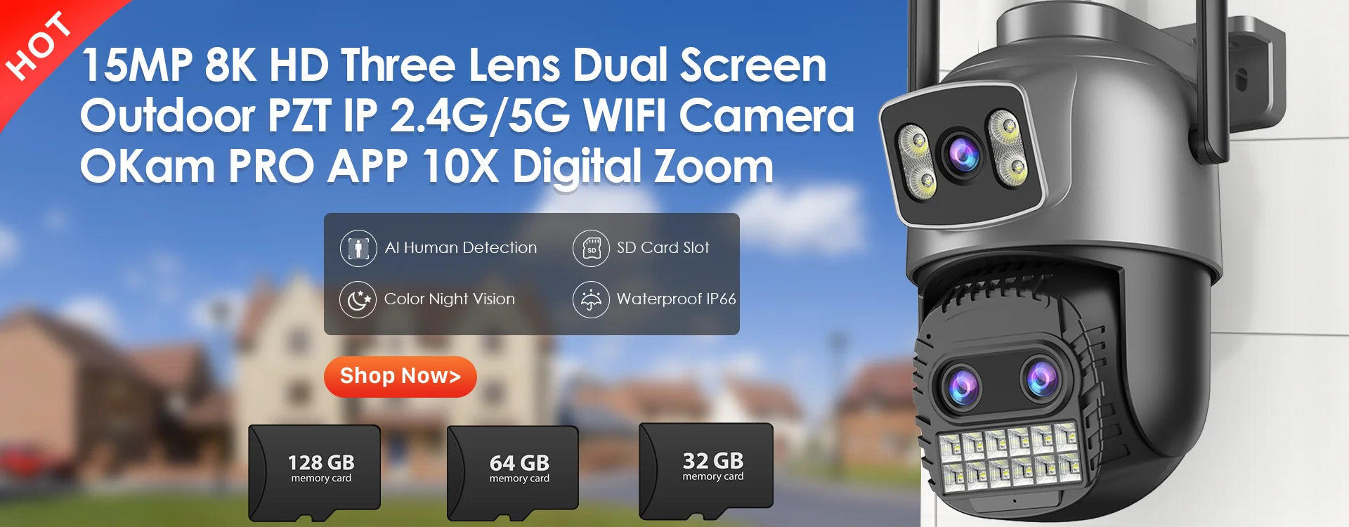 20MP Outdoors Wifi Camera 10K HD Three Lens Security 5G PTZ IP Camera 10X Digital Zoom Lens Human AI Auto Detect Tracking Camera sayaragear
