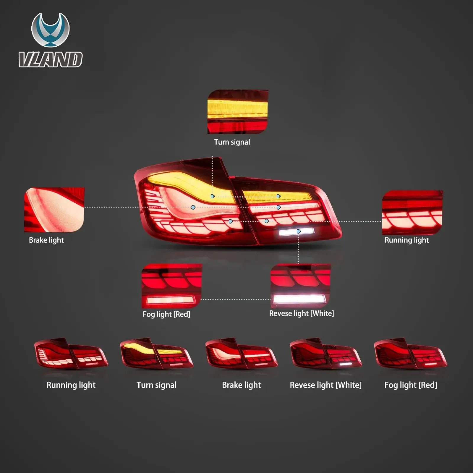 Vland 2011-2017 5 Series M5 F10 F18 OLED Tail Lights With Dynamic Welcome Lighting [CS Style] sayaragear