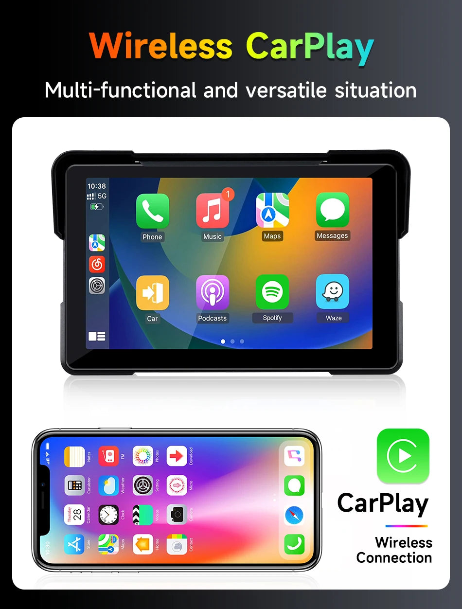 Jansite 5/7 inch Carplay Motorcycle DVR Navigation GPS Wireless CarPlay Android Auto IPX7 Display Screen Portable Moto Monitor sayaragear