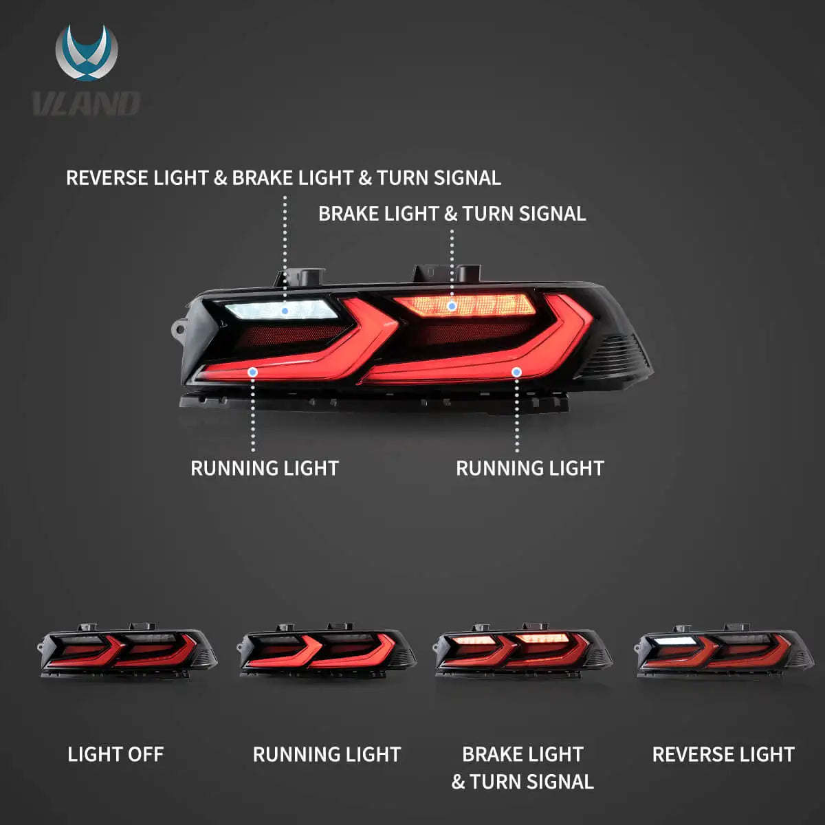 Vland 2014-2015 Camaro 5th Gen Facelift LED Tail Lights with Sequential Turn Signal Rear Lamp Assembly Upgrade sayaragear