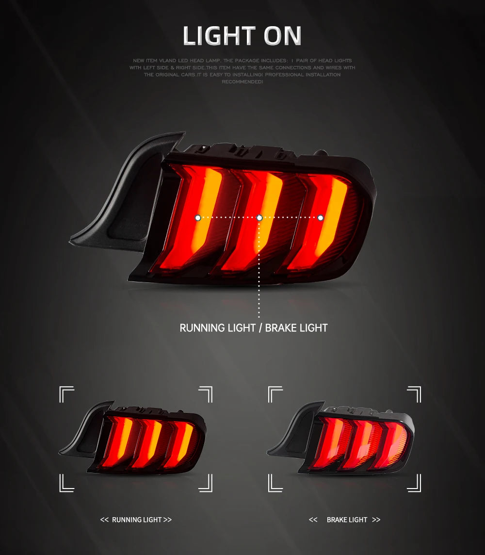 VLAND Tail lamp assembly for Ford Mustang 2015-2020 Tail light with Sequential Turn Signal Reverse Lights Plug and Play sayaragear