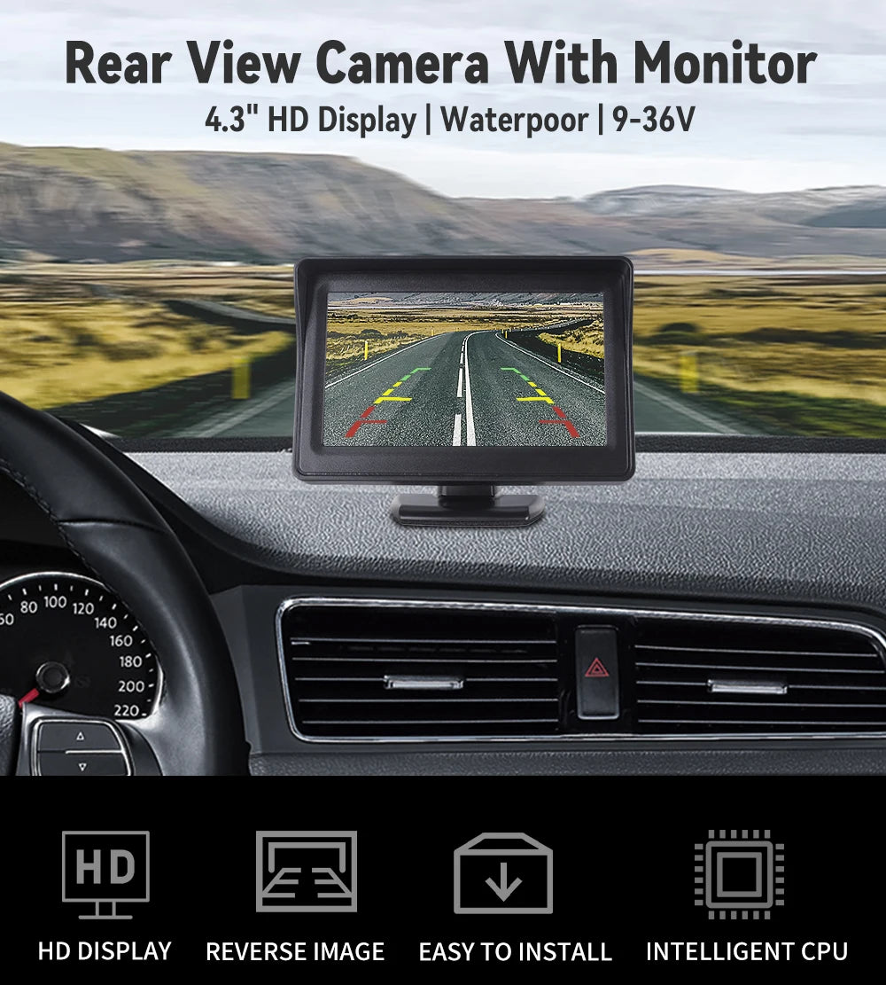 Parking Backup Reverse CCD 2 - in - 1 HD Rear View Camera System 4.3  Inch HD Screen Monitor, for Car, Bus, Truck, RV & Trailer sayaragear