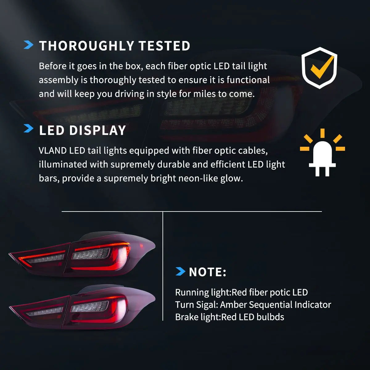 Vland 11-16 Elantra 5th Gen (MD/UD) LED Tail Lights With Sequential Turn Signal sayaragear