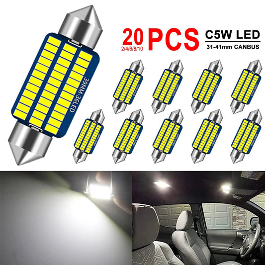 2/10/20PCS C5W LED Bulbs Canbus Festoon 31/36/39/41mm LED For Car Interior Dome Trunk License Plate Lights 12V 300LM 6500K White sayaragear