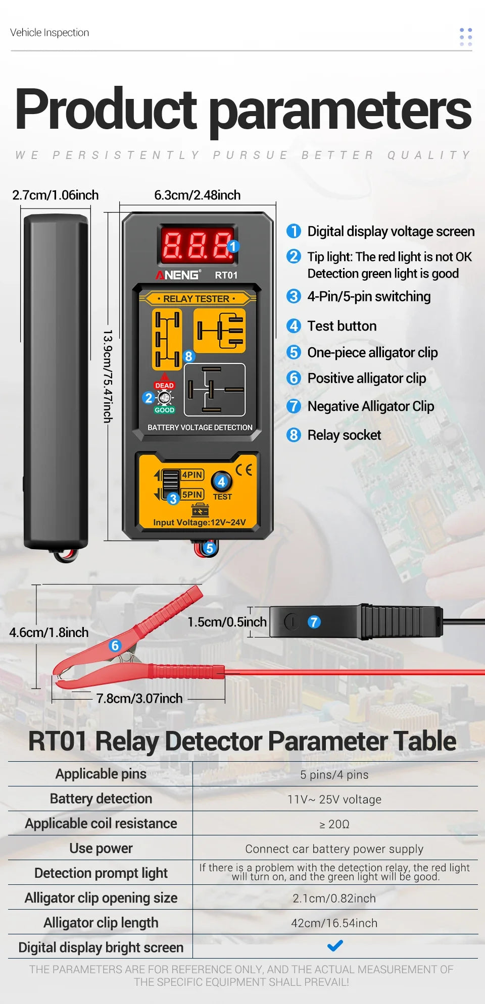 ANENG 11-25V Relay Detector RT01 Digital Universal 4/5 Pins Car Battery Vehicle Detection Digital Display Voltage Battery Tester sayaragear