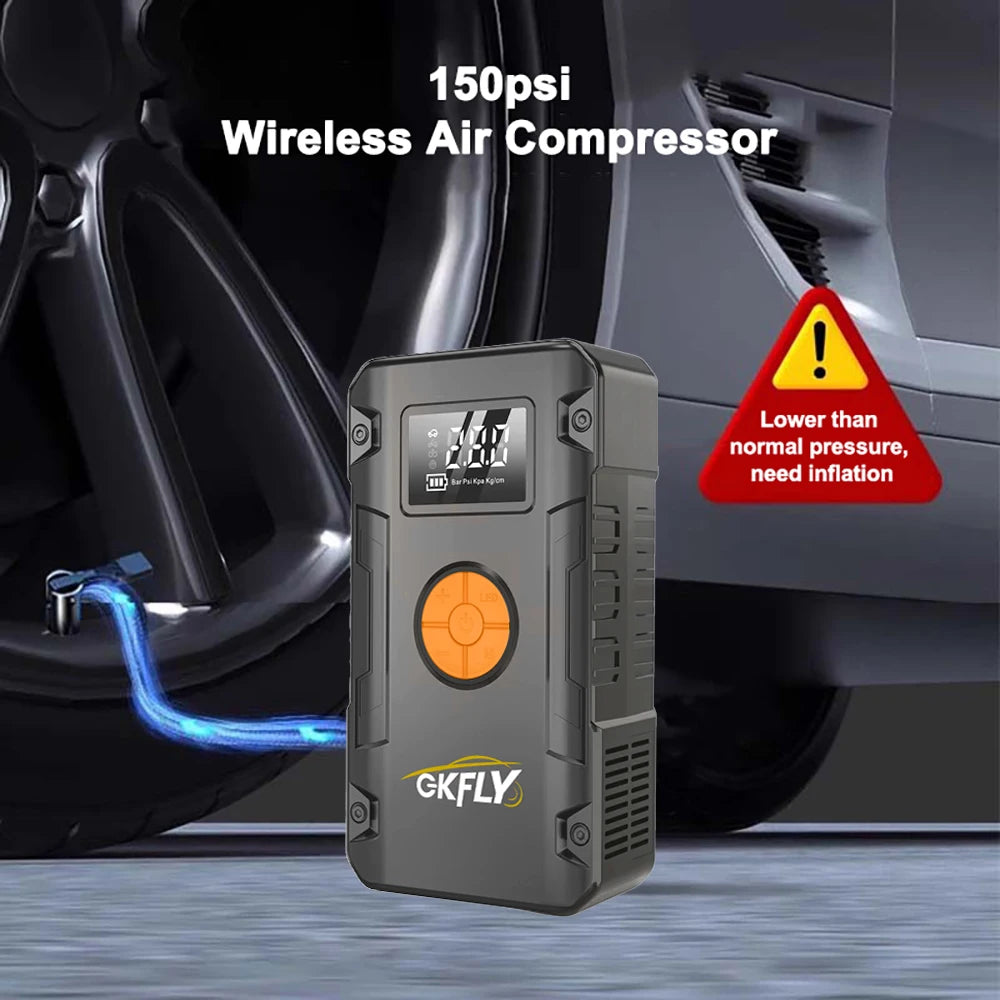 GKFLY Jump Starter 4 in 1 Pump Air Compressor 4000A Power Bank 12V Digital Tire Inflator 150PSI Emergency Battery Booster sayaragear