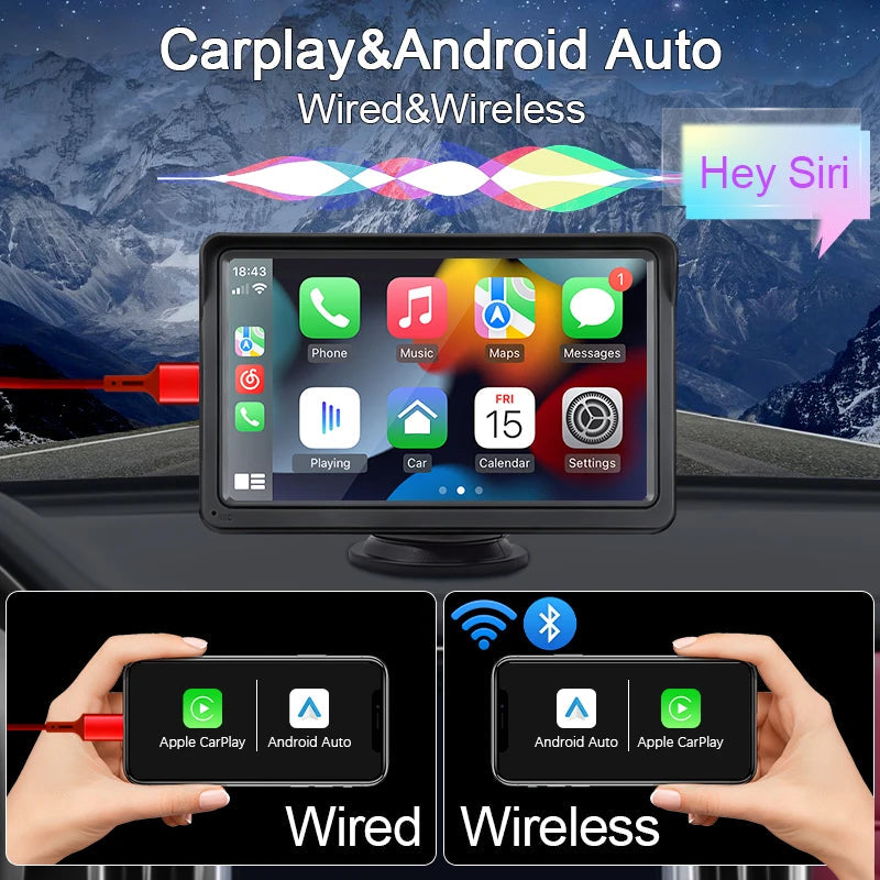 Hippcron 7inch Car Radio Multimedia Video Player Wireless Carplay And Wireless Android Auto Portable Universal Touch Screen sayaragear