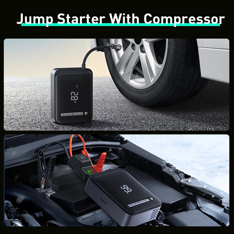 Baseus 2 In 1 Car Jump Starter Power Bank Air Compressor Inflator Pump 1000A Portable Power Station Car Battery Charger Booster sayaragear