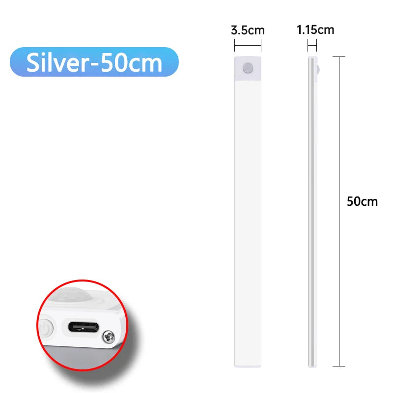 LED Cabinet Light Type C Rechargeable Motion Sensor Night Lights for Kitchen Wardrobe Cabinet Lighting 10cm/20cm/30cm/40cm/50cm sayaragear