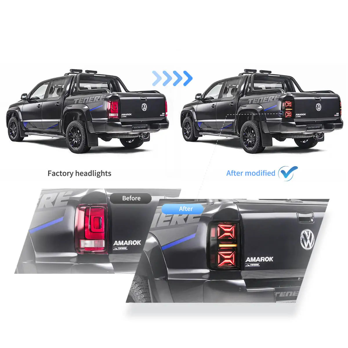 Vland 10-22 Amarok LED Tail Lights With Dynamic Welcome Lighting Smoked Rear Lamp Assembly Upgrade sayaragear