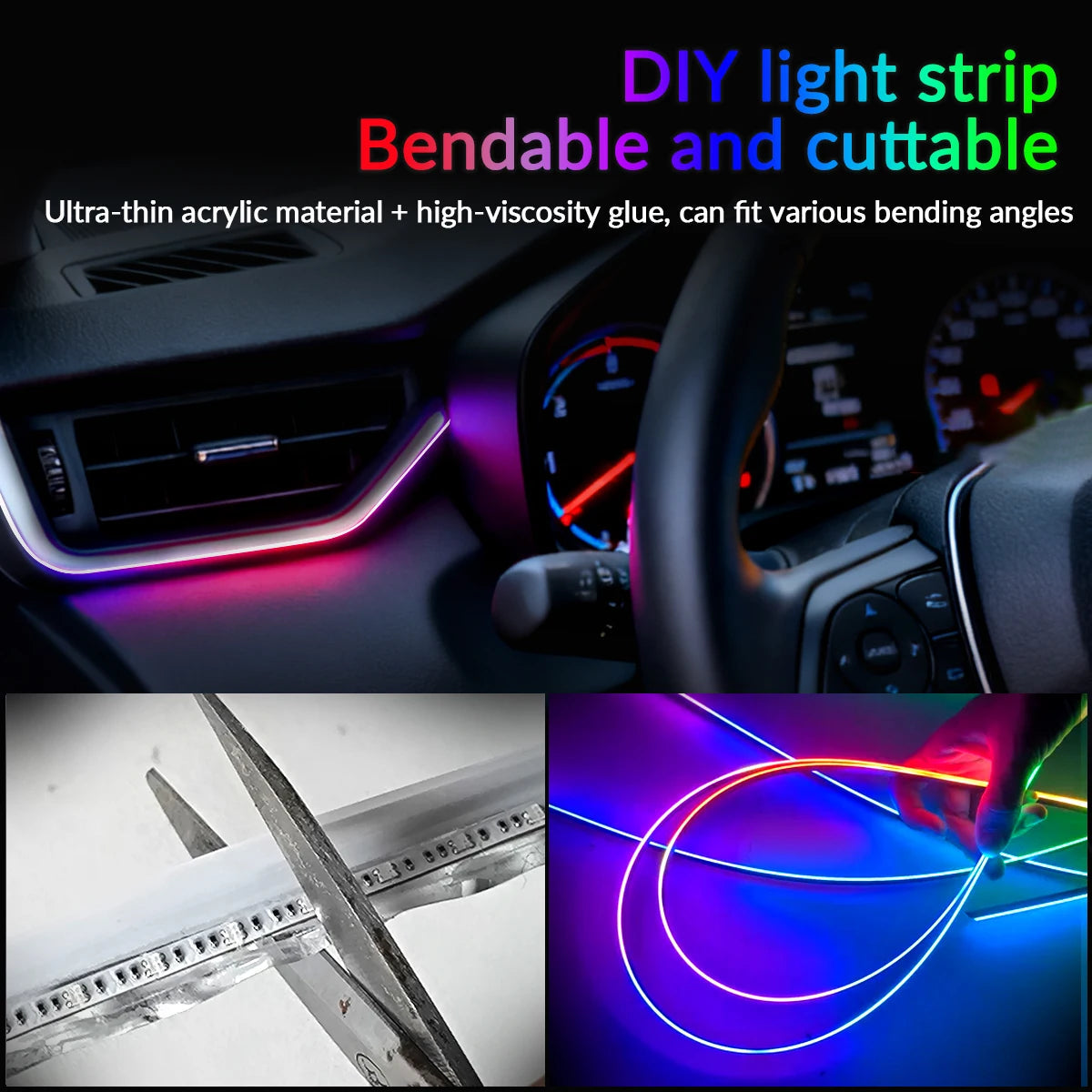 6/10/18 in 1 Car Ambient Light 64 Colors RGB Symphony Interior Acrylic LED Strip Light Hidden Music APP Control Atmosphere Lamp sayaragear