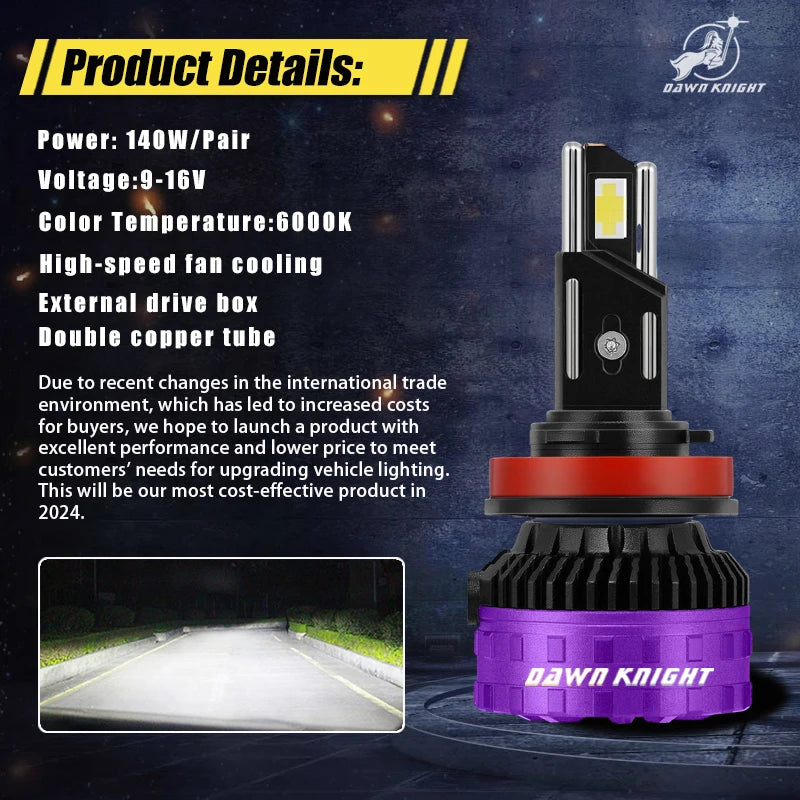 DAWN KNIGHT H11 H7 H4 Led Headlight Bulbs P7 PLUS 140W Powerful 6000K 4300K LED HB3 HB4 Led Lamps 12V 2pcs sayaragear