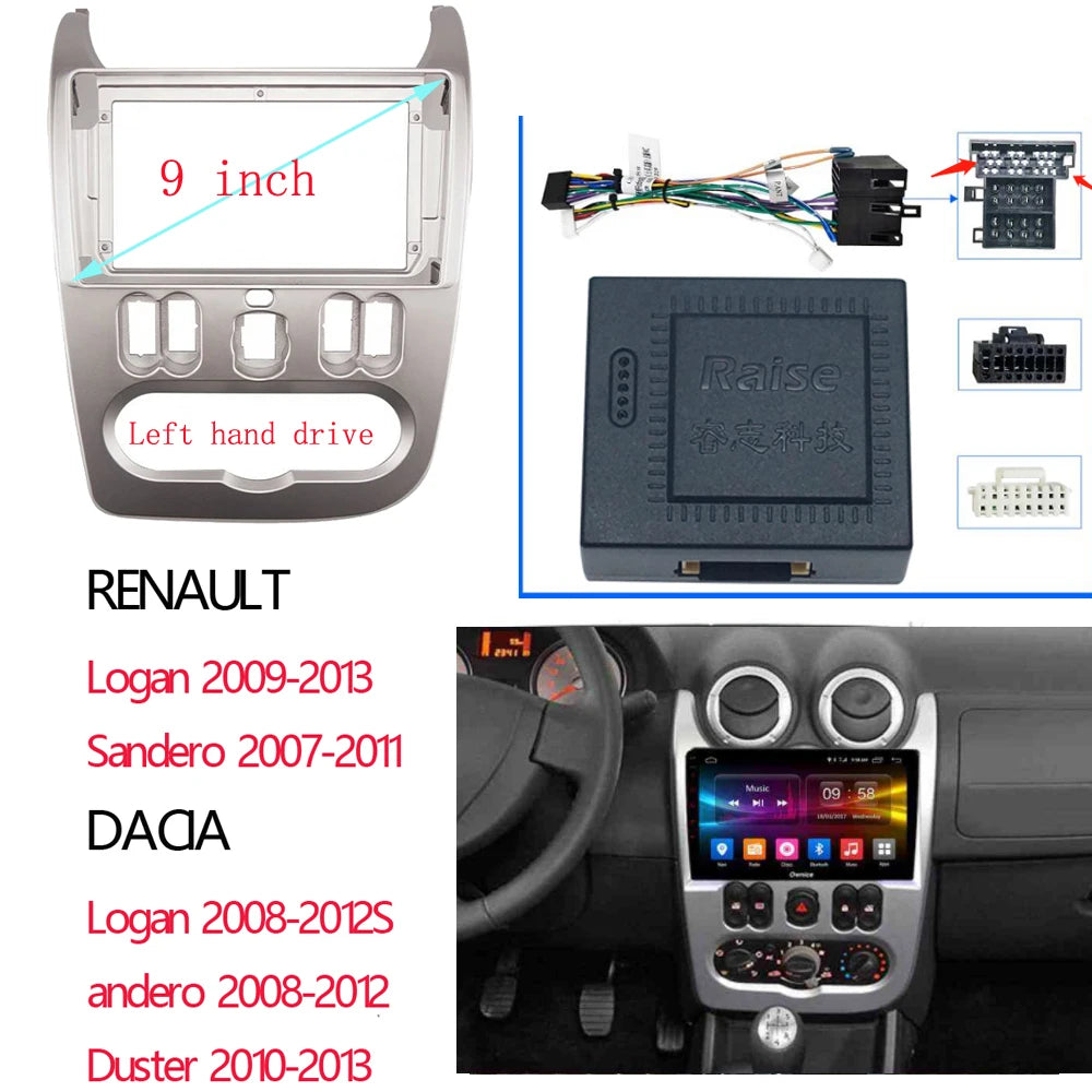 9 Inch Car Frame Fascia Panel Adapter Canbus Box Decoder For Renault Logan 1 Sandero Dacia Duster 2007-2013 sayaragear