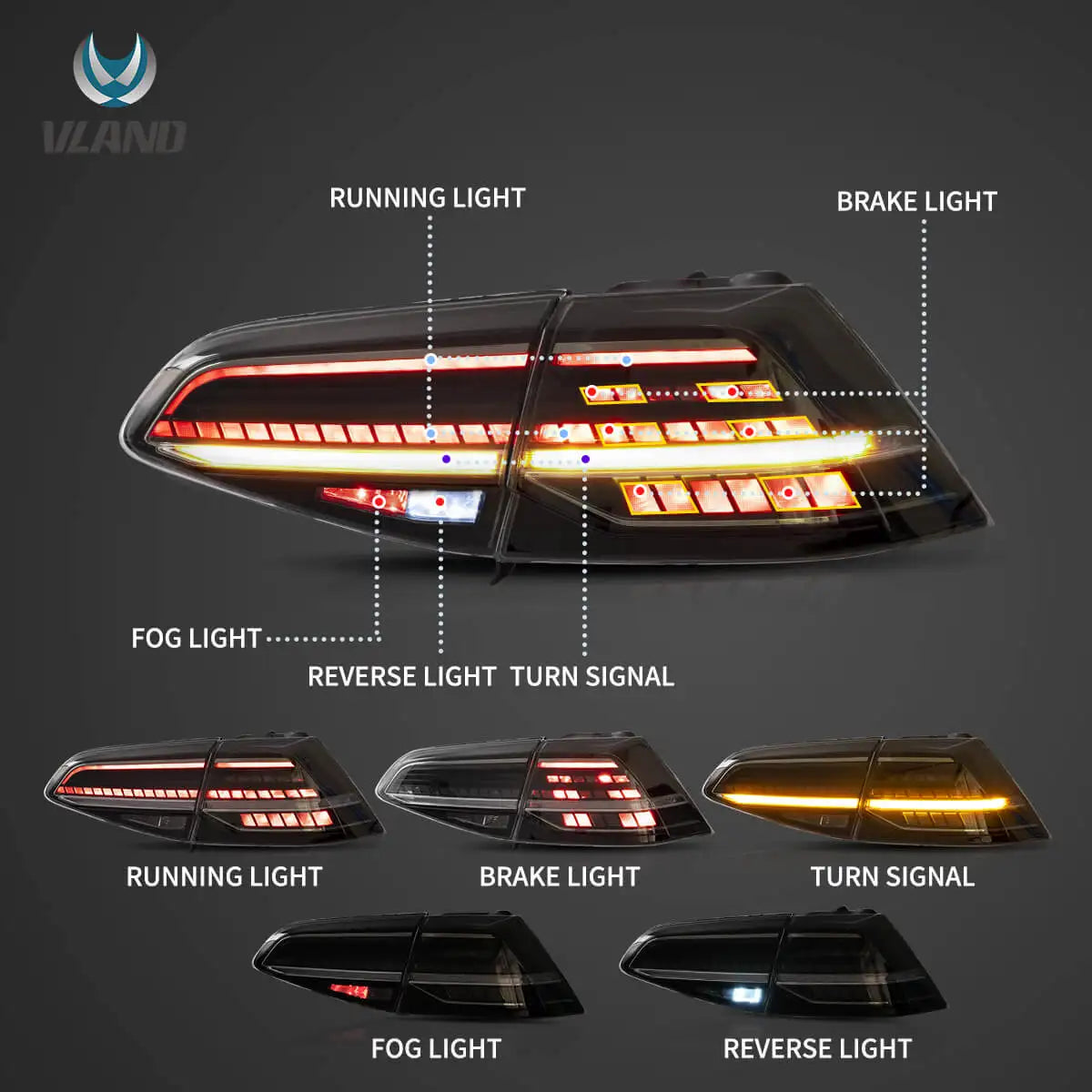 VLAND LED Tail Lights For 13-21 VW Golf MK7 MK7.5 Hatchback Sequential Turn Signal Rear Lamp Assembly sayaragear